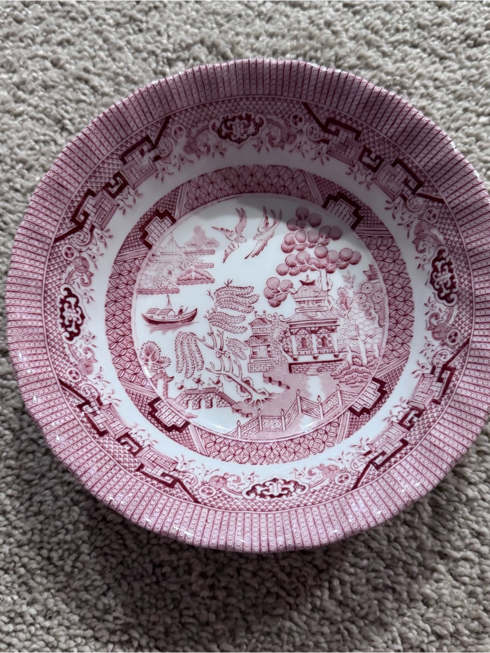 Wessex Collection Classic Willow Pattern Rosa Pink Ceramic Serving Bowl Salad